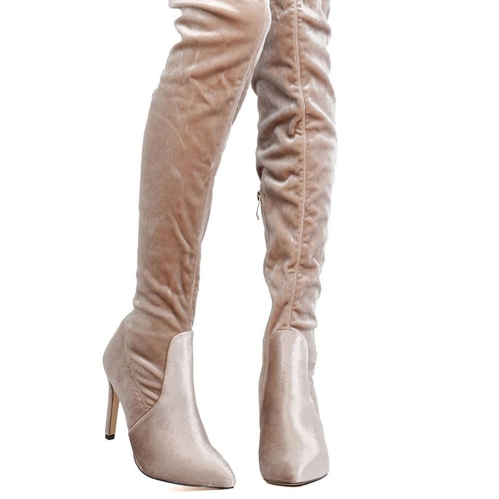 Cape Robbin Champagne Velvet Thigh High Boots - Picture 4 of 4